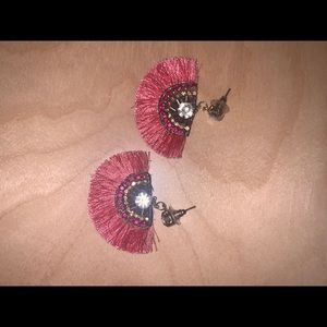 Handmade pink fringe earrings